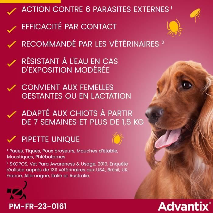 Advantix Dog Flea and Tick Repellent Solution 1.5-4 kg - 4 Pipettes