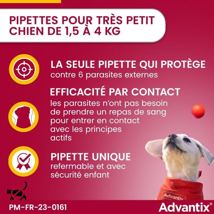 Advantix Dog Flea and Tick Repellent Solution 1.5-4 kg - 4 Pipettes