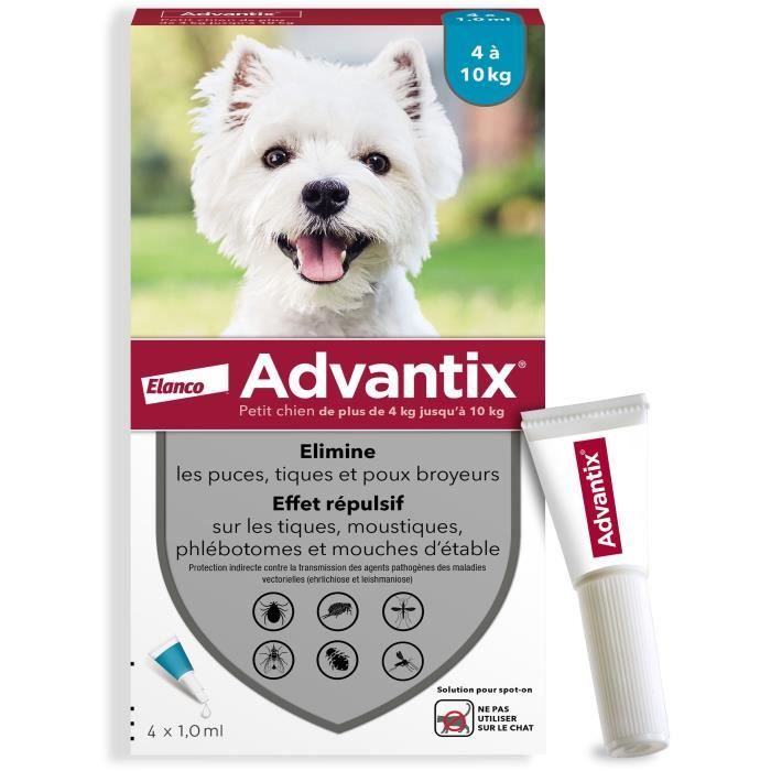 ADVANTIX Dog Parasite Control Solution 4-10 kg - 4 Pipettes
