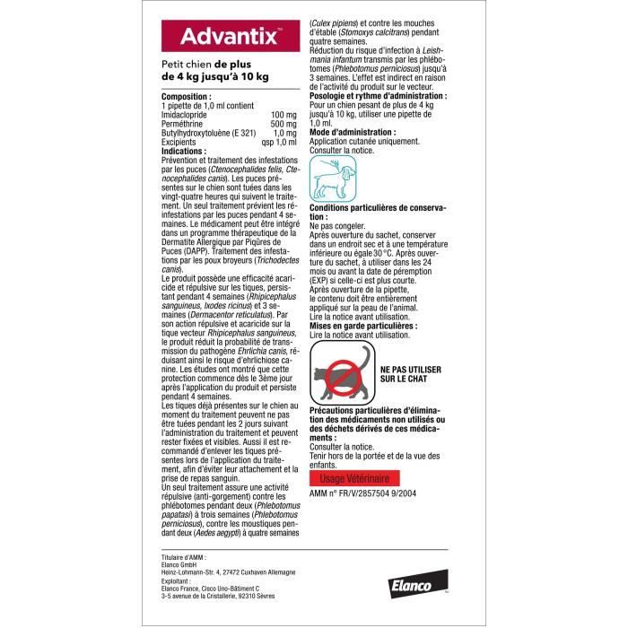 ADVANTIX Dog Parasite Control Solution 4-10 kg - 4 Pipettes