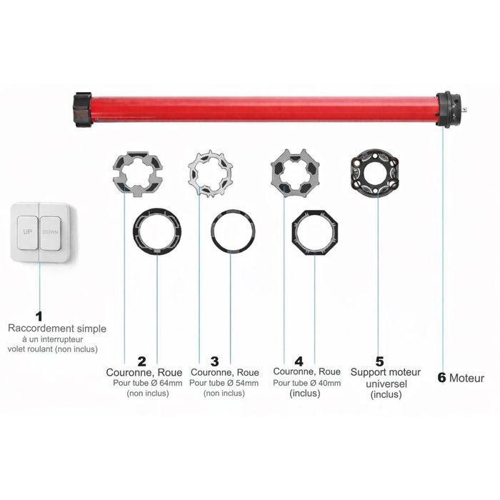 SUPERROLLO Wired Roller Shutter Motor - SR20110 - 40 mm Diameter - 10 Nm - Max. Curtain Weight 22 kg RM10MS