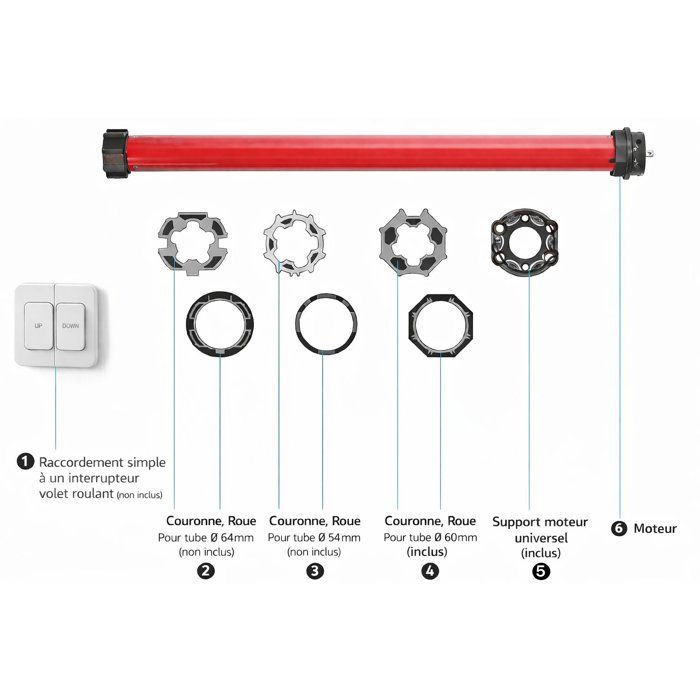 SUPERROLLO Wired Roller Shutter Motor - SR20235 - 60 mm Diameter - 30 Nm - Max. Curtain Weight 66 kg RM30MM