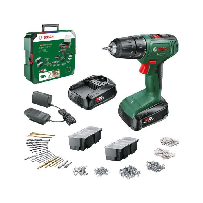 Bosch EasyDrill 18V 40 Cordless Drill Driver + 2 x 18V 1.5Ah Batteries + Systembox with 241 Accessories + Charger AL1810CV - 06039D8007