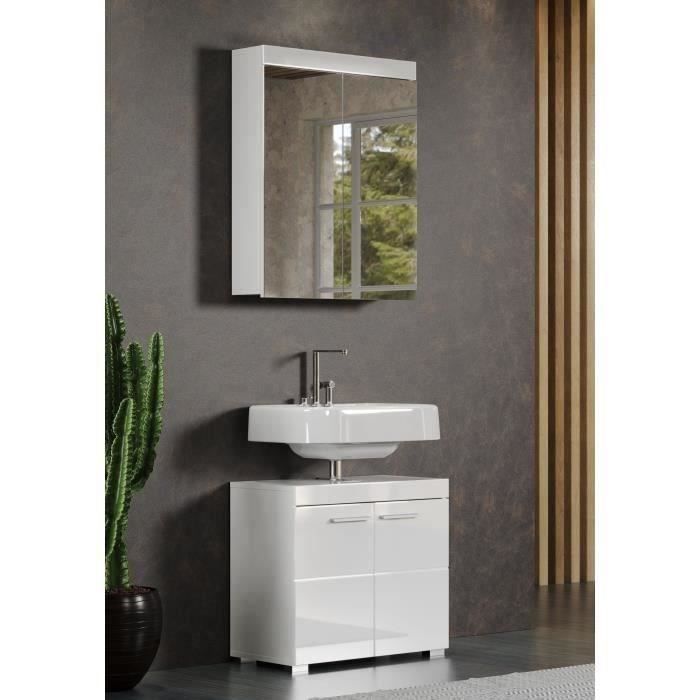 AMANDA Bathroom Cabinet - Vanity Unit - Mirror - 2 Doors - White - W60 x D17 x H77 cm H77cm