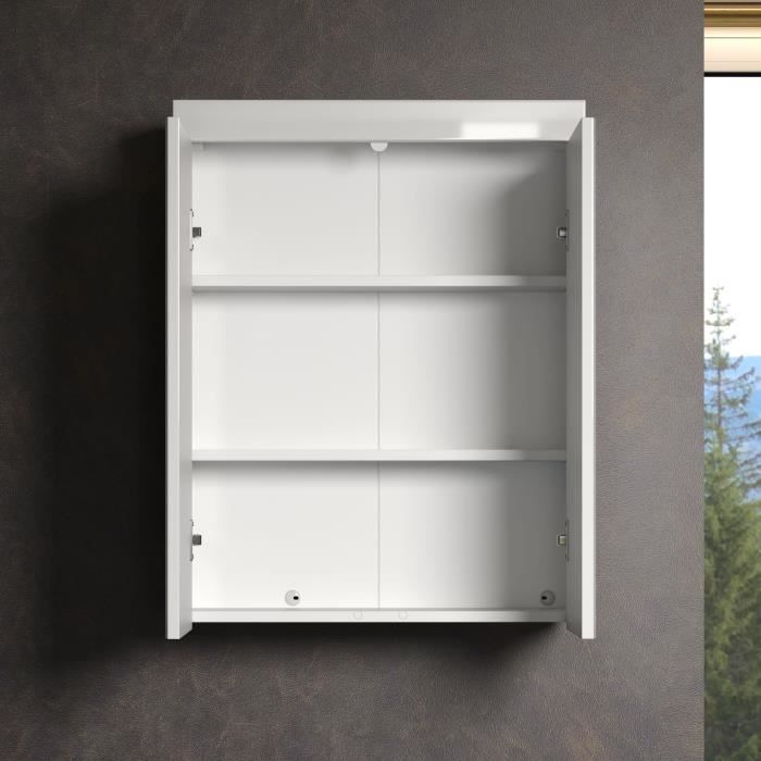 AMANDA Bathroom Cabinet - Vanity Unit - Mirror - 2 Doors - White - W60 x D17 x H77 cm H77cm