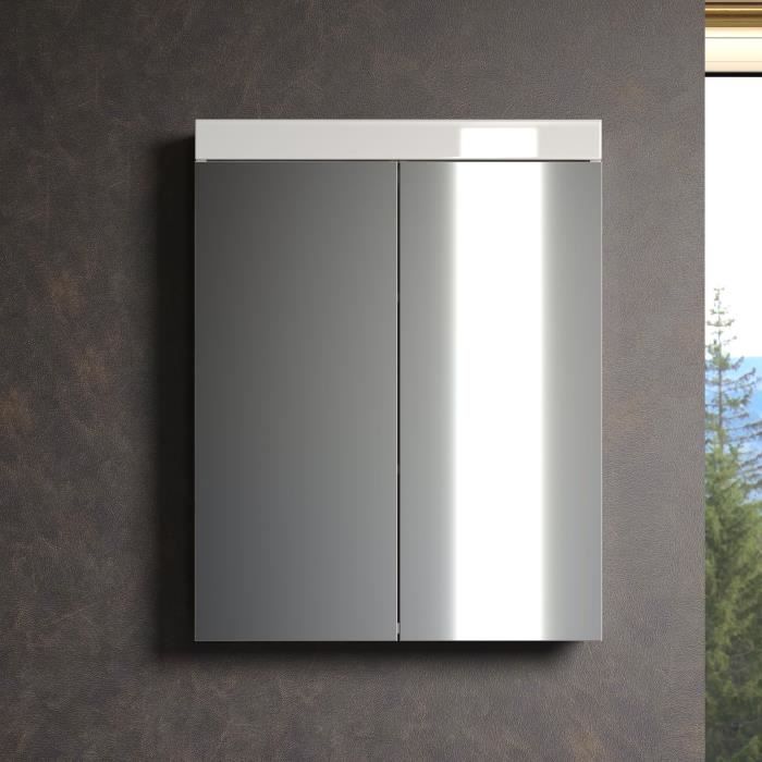 AMANDA Bathroom Cabinet - Vanity Unit - Mirror - 2 Doors - White - W60 x D17 x H77 cm H77cm