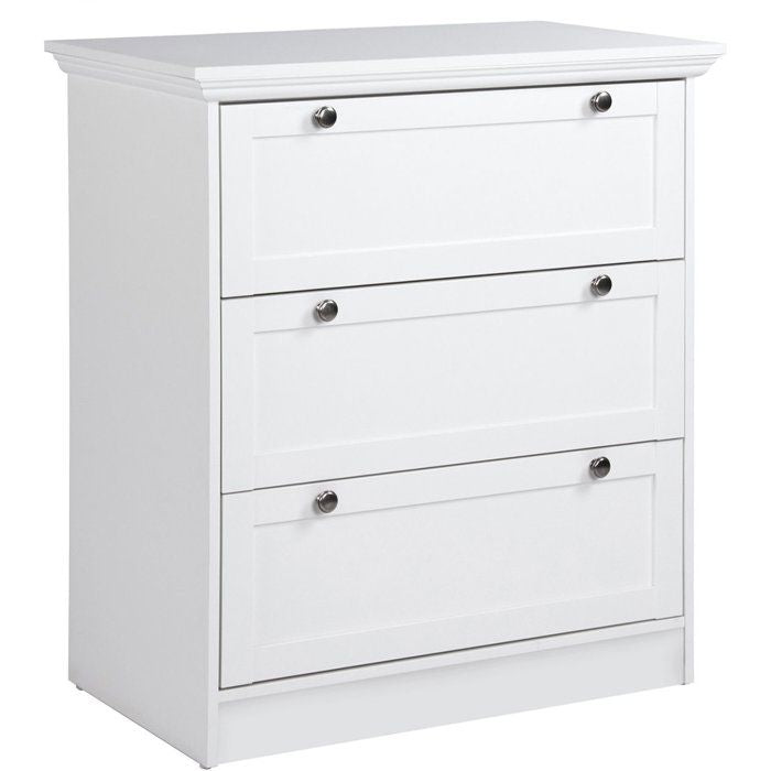 Commode  LANDWOOD  3 Tiroirs - Décor blanc - Style campagne - L80 x P45 x H90 cm