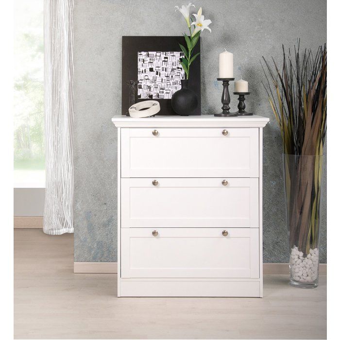 Commode  LANDWOOD  3 Tiroirs - Décor blanc - Style campagne - L80 x P45 x H90 cm
