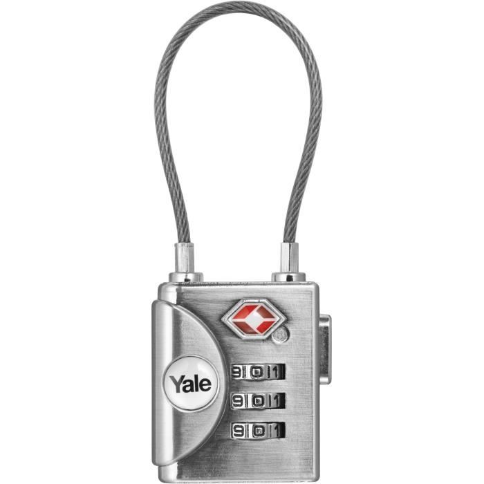 Yale TSA Cable Lock - 3-Digit Combination - TSA Approved - Gray