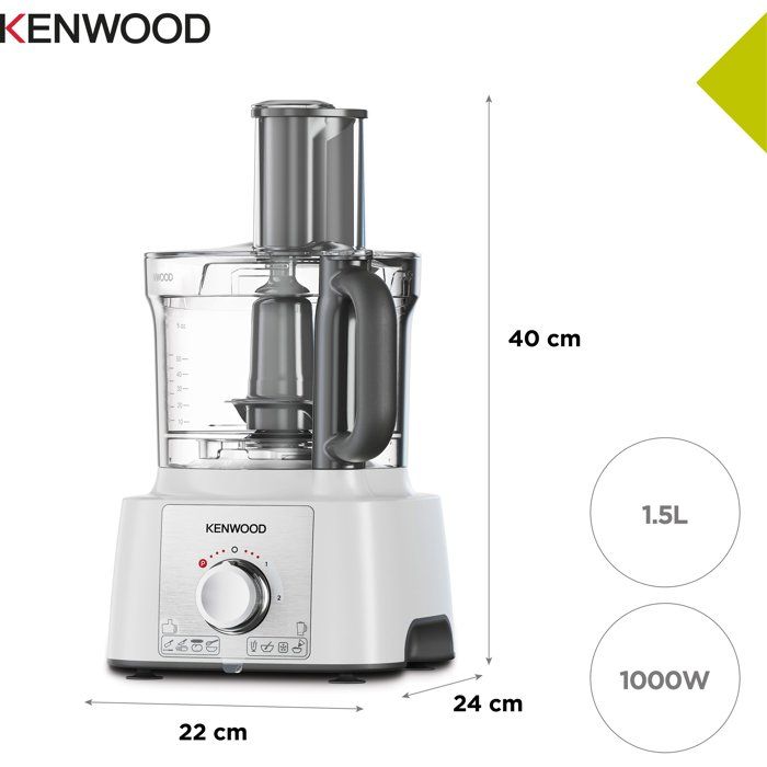 KENWOOD MultiPro Express FDP65.450WH Food Processor - 1000W - 3 L - 2 Speeds - 1.5 L Blender - White