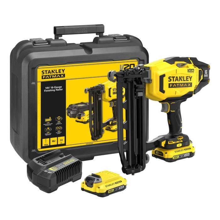 Stanley Fatmax Cordless Finish Nailer - 18V - SFMCN616D2K-QW - Nails 25 to 64 mm + 2 x 2Ah Batteries + Charger