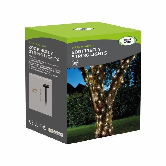 LUCIOLE Outdoor Solar String Lights, 200 Warm White LEDs - SMART GARDEN - 21.9 m