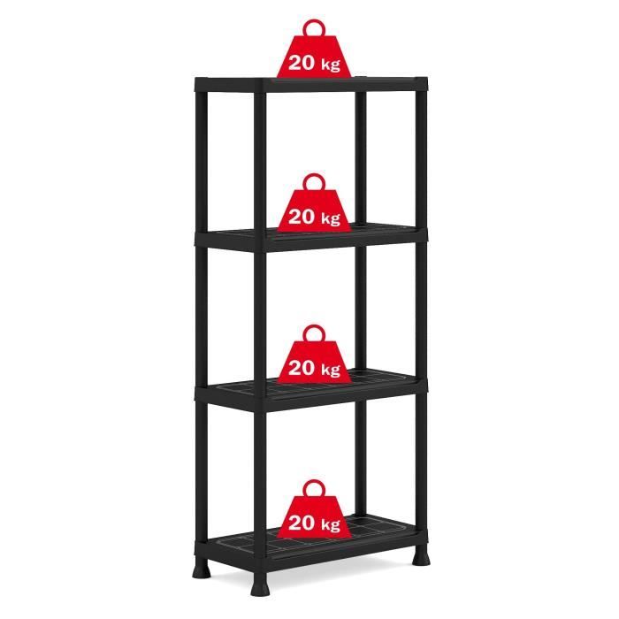 KETER Modular Shelving Unit - Black - 60 x 30 x 135 cm - 4 Moisture-Resistant Shelves