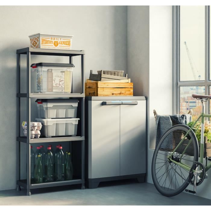 KETER Modular Shelving Unit - Black - 60 x 30 x 135 cm - 4 Moisture-Resistant Shelves