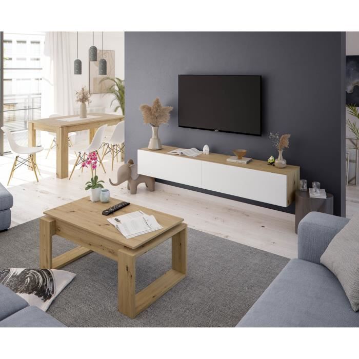 Lift-up coffee table - BALTIK - Rectangular - Oak - On legs - 105 x 55 x 45 cm