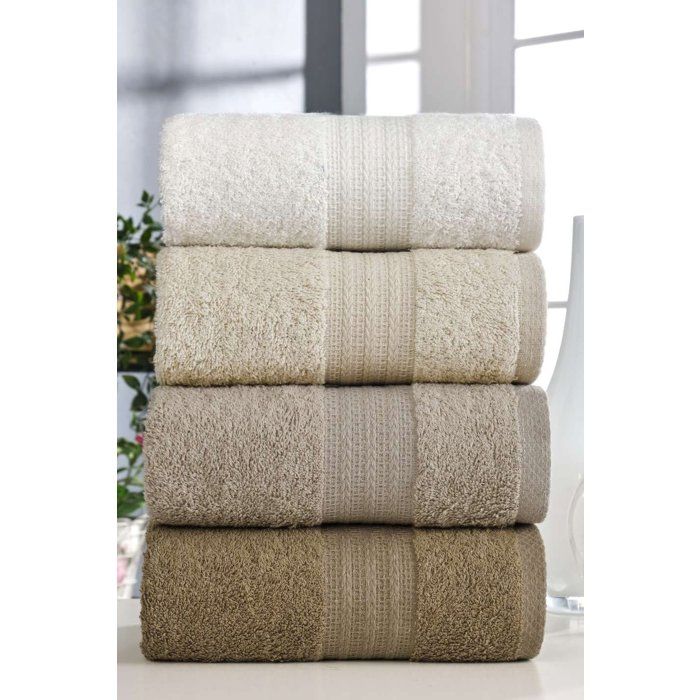 Set of 4 Hand Towels - 50 x 85 cm - Brown - 100% Cotton