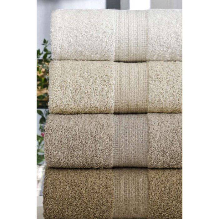Set of 4 Hand Towels - 50 x 85 cm - Brown - 100% Cotton