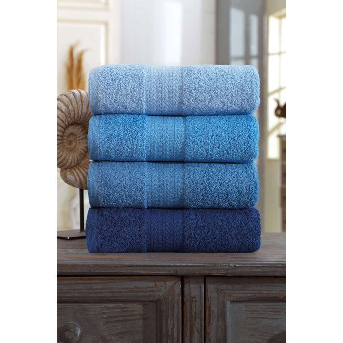 Set of 4 Hand Towels - 50 x 85 cm - Blue - 100% Cotton