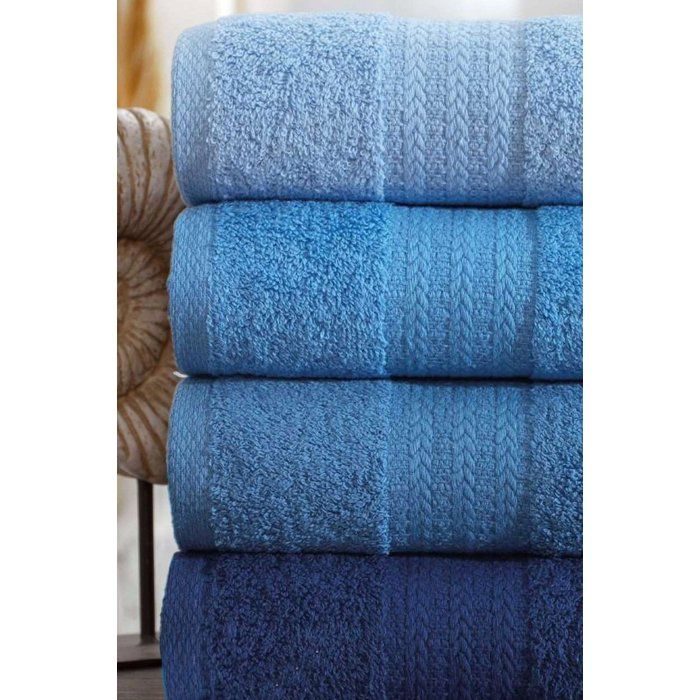 Set of 4 Hand Towels - 50 x 85 cm - Blue - 100% Cotton
