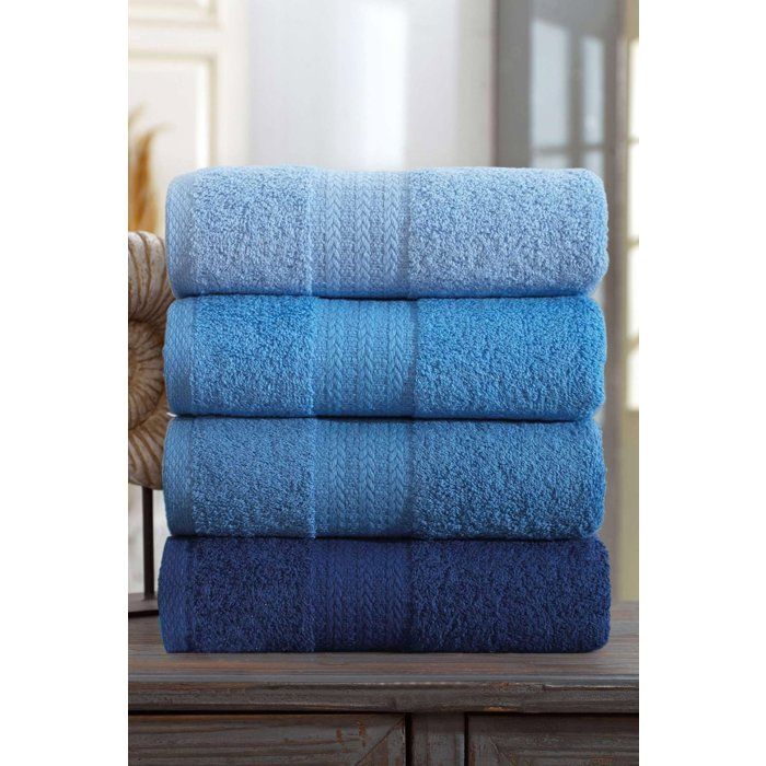 Set of 4 Hand Towels - 50 x 85 cm - Blue - 100% Cotton