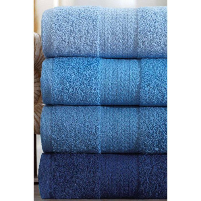 Set of 4 Hand Towels - 50 x 85 cm - Blue - 100% Cotton