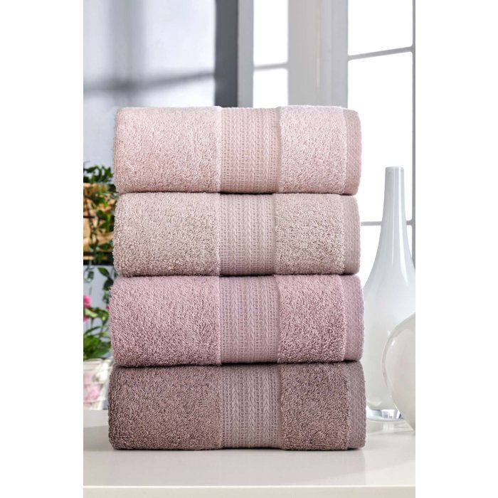 Set of 4 Hand Towels - 50 x 85 cm - Powder - 100% Cotton