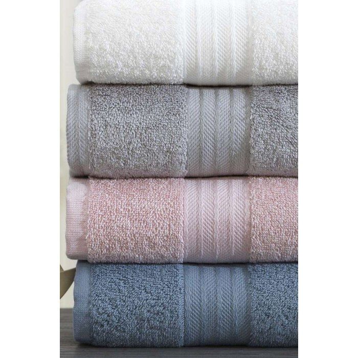 Set of 4 Hand Towels - 50 x 85 cm - 100% Cotton - White, Grey, Pink, Blue