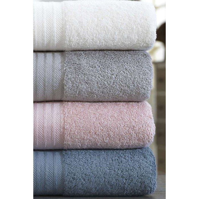 Set of 4 Hand Towels - 50 x 85 cm - 100% Cotton - White, Grey, Pink, Blue