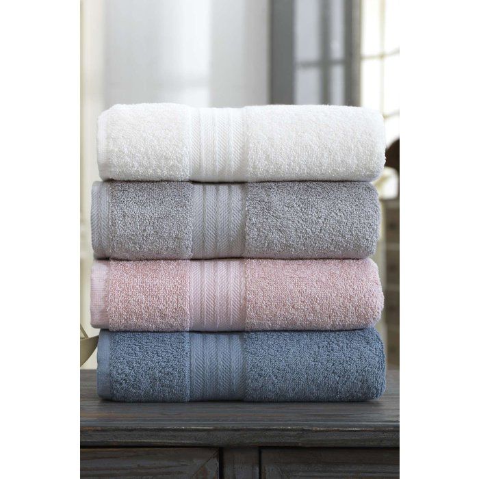 Set of 4 Hand Towels - 50 x 85 cm - 100% Cotton - White, Grey, Pink, Blue