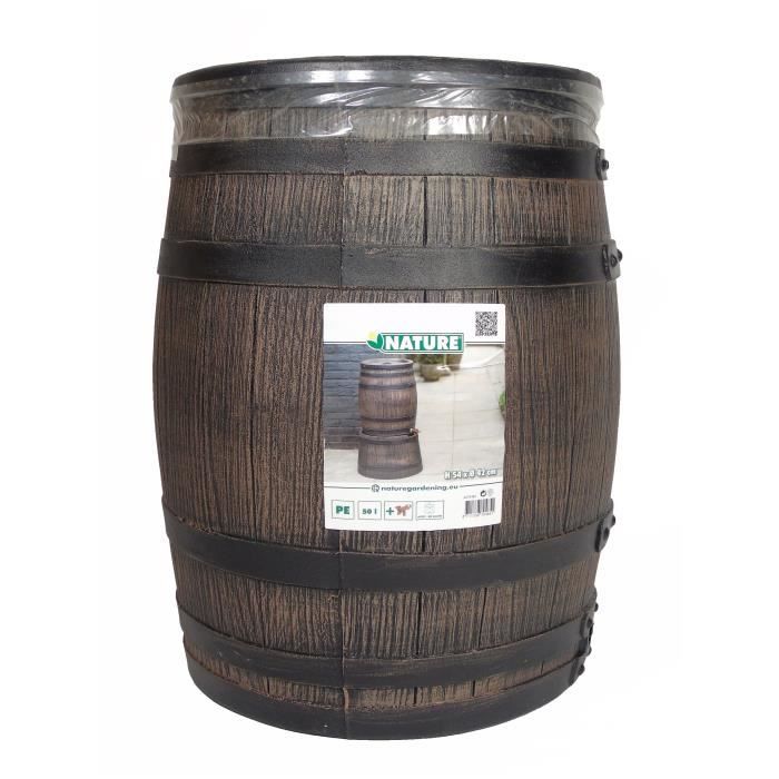 NATURE Water Butt - 50 Liters - Barrel Shape - Rotomolded PE - Accessories Included
