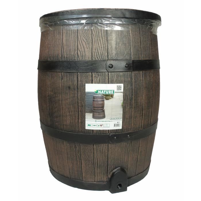 NATURE Water Butt - Rainwater Barrel - 120 L Capacity - Wood Look - Brown