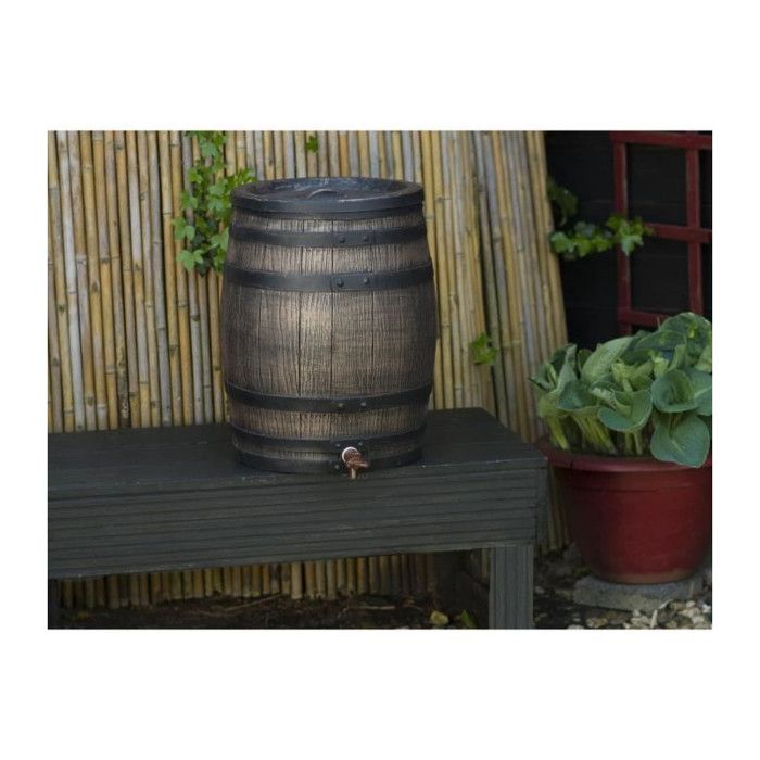 NATURE Water Butt - Rainwater Barrel - 120 L Capacity - Wood Look - Brown