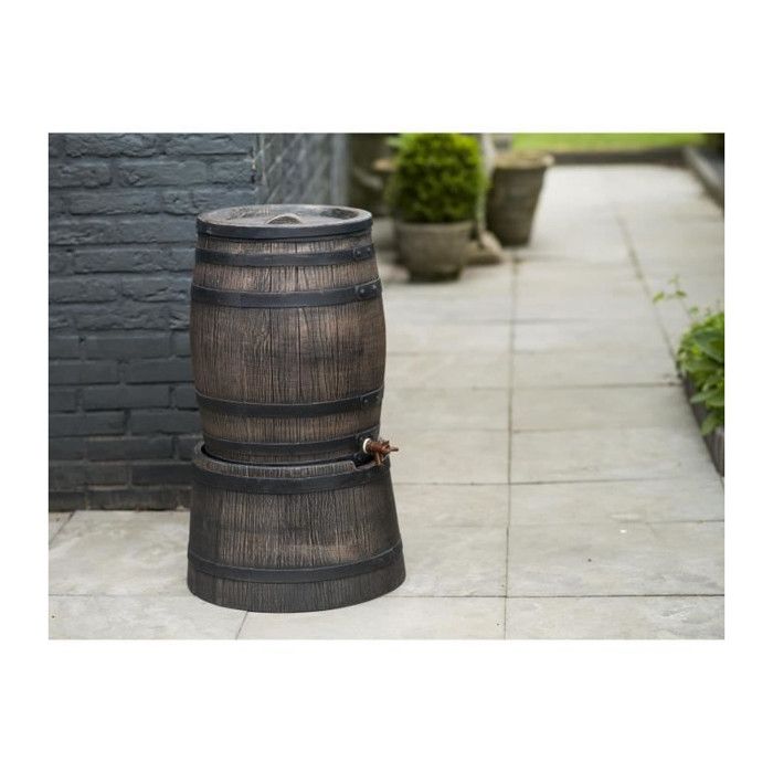 NATURE Water Butt - Rainwater Barrel - 120 L Capacity - Wood Look - Brown