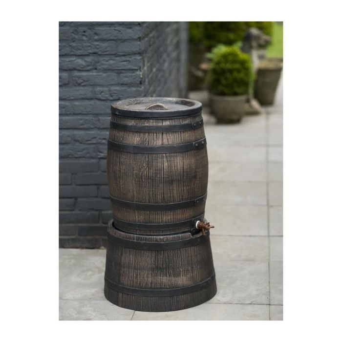NATURE Water Butt - Rainwater Barrel - 120 L Capacity - Wood Look - Brown
