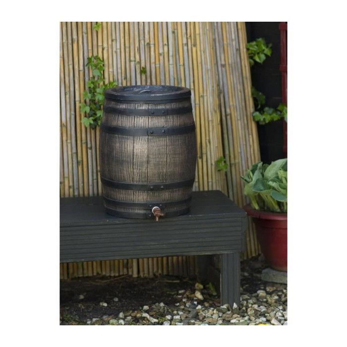NATURE Water Butt - Rainwater Barrel - 120 L Capacity - Wood Look - Brown