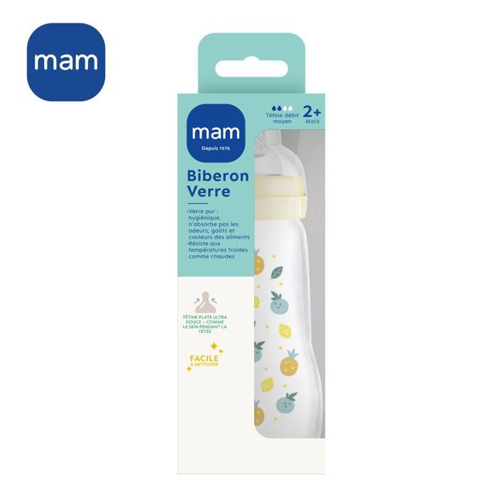 MAM Glass Baby Bottle 260 ml White Hedgehog - 0 to 6 Months
