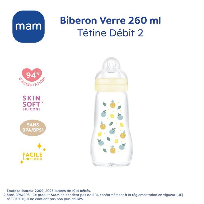 MAM Glass Baby Bottle 260 ml White Hedgehog - 0 to 6 Months