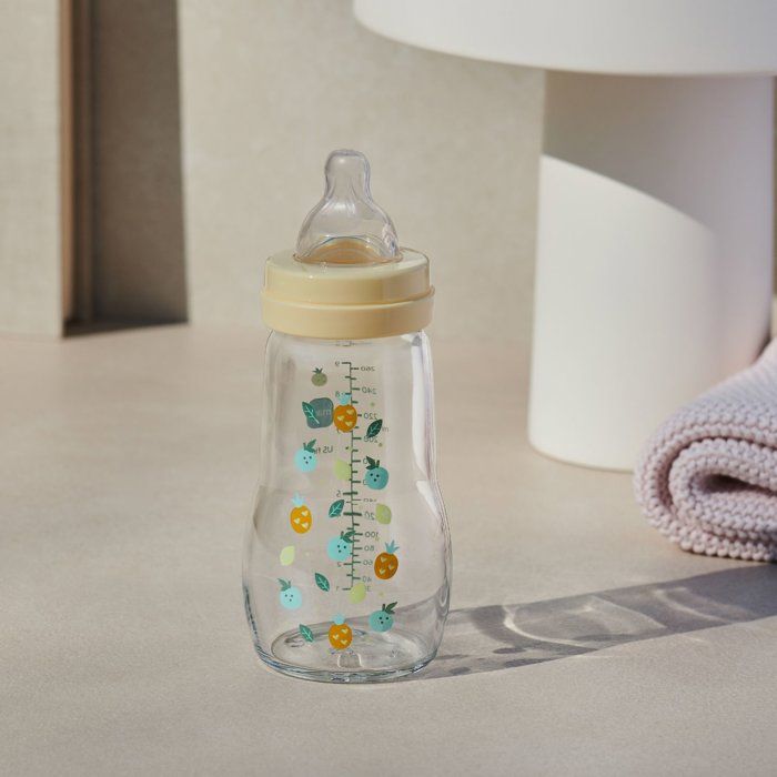 MAM Glass Baby Bottle 260 ml White Hedgehog - 0 to 6 Months