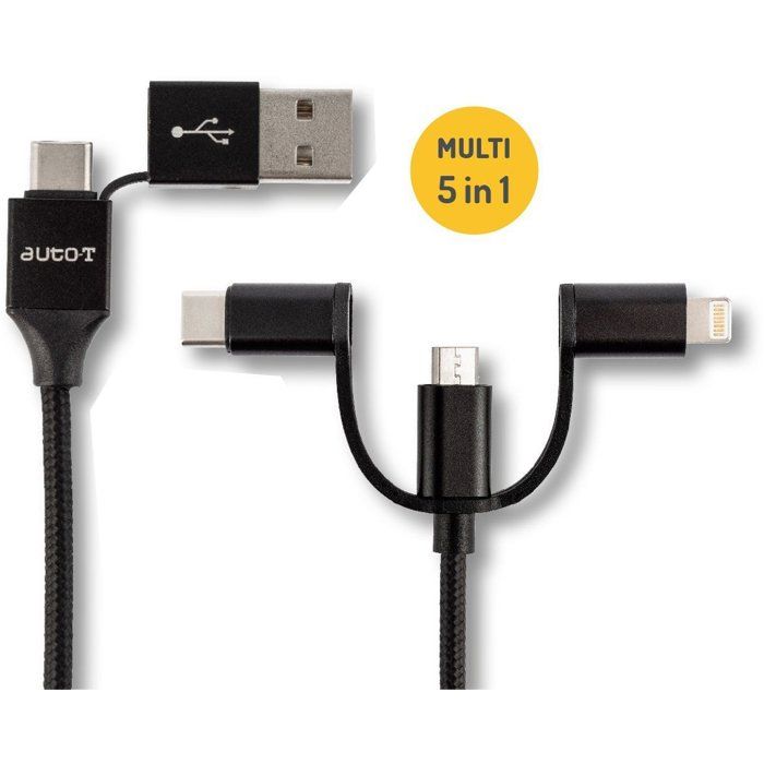 5-Head Auto-Tightening Cable - Dual USB-C to USB-C - Fast Charging - For Electronic Devices 5-Stecker-Kabel