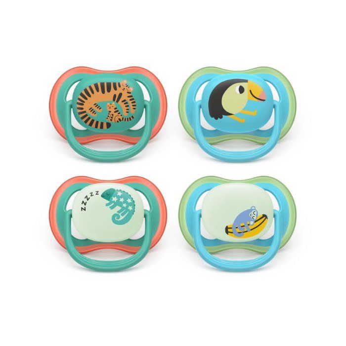 PHILIPS AVENT Ultra Air Pacifiers - Pack of 4 - 6-18 months - Green/Orange SCF087/27