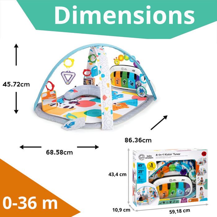 BABY EINSTEIN Kickin' Tunes 4-in-1 Baby Activity Playmat, Removable Piano Toy, Arch, Baby Gift, Multilingual