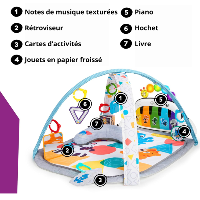 BABY EINSTEIN Kickin' Tunes 4-in-1 Baby Activity Playmat, Removable Piano Toy, Arch, Baby Gift, Multilingual