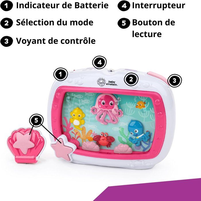 BABY EINSTEIN Baby Night Light Ocean Dreams - Musical Aquarium & Ocean Sounds, Remote Control, Pink
