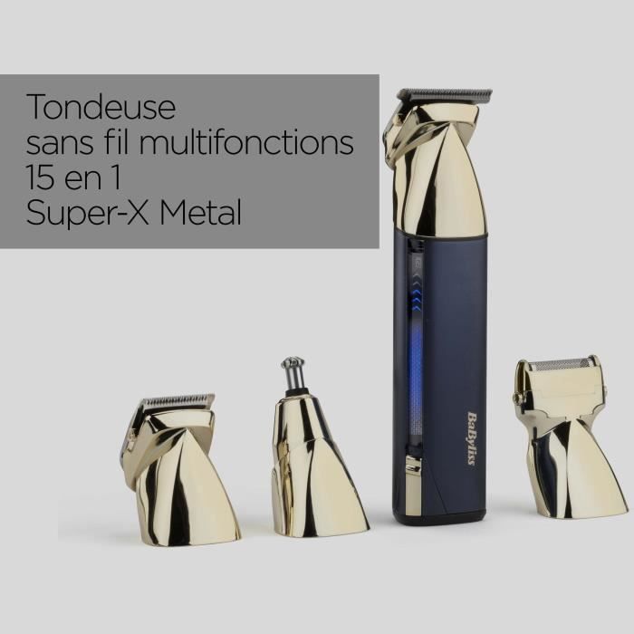 BABYLISS MT992E Super-X Metal Cordless Multi-Purpose Trimmer - 5-Hour Battery Life - 4 Heads - Gold & Navy Edition