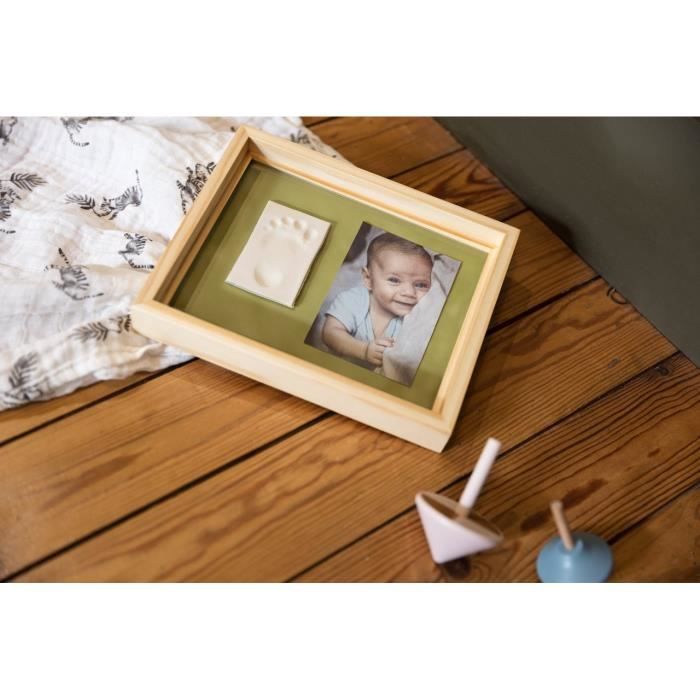 Baby Art Pure Frame - Frame Kit with Modeling Clay and Natural Pine Wood Frame, Roll, Reversible Back Panel (Green/Orange)