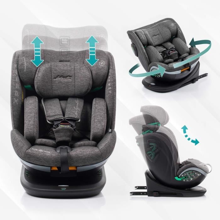 Babauto Xperta Grey Dobby Isofix Car Seat - From Birth to 12 Years - 0-36 kg - i-Size - 360° Swivel R129