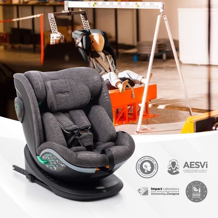 Babauto Xperta Grey Dobby Isofix Car Seat - From Birth to 12 Years - 0-36 kg - i-Size - 360° Swivel R129