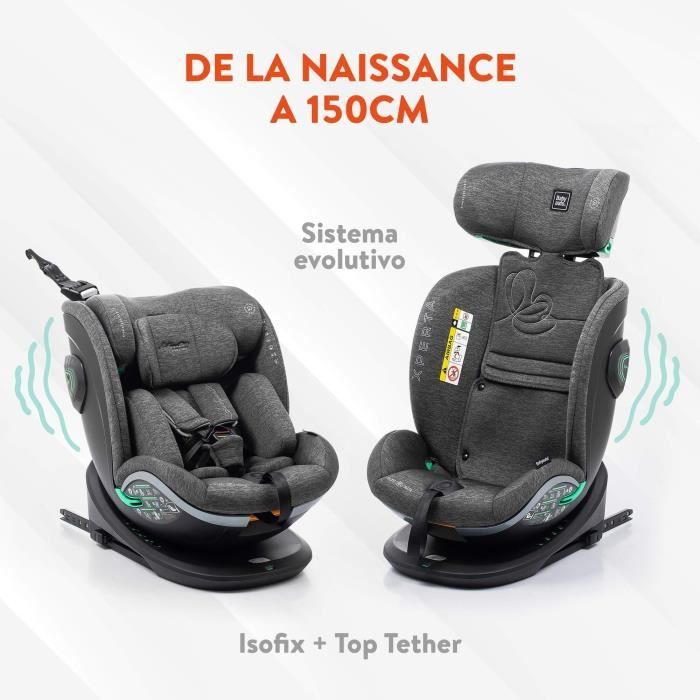 Babauto Xperta Grey Dobby Isofix Car Seat - From Birth to 12 Years - 0-36 kg - i-Size - 360° Swivel R129
