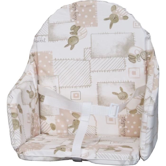 BAMBISOL Chair Cushion with Straps - Central Foam Panel - Beige Rabbit Pattern