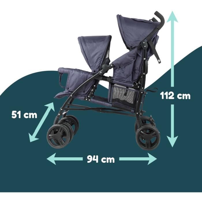 BAMBISOL Double Stroller - 6-36 months - Front seat (max 15 kg) and rear seat (max 15 kg)